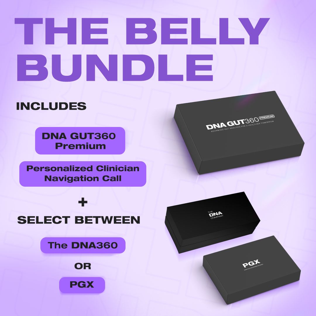 The Big Belly Bundle: Gut 360 Premium, Clinician Call and DNA 360 or PGX